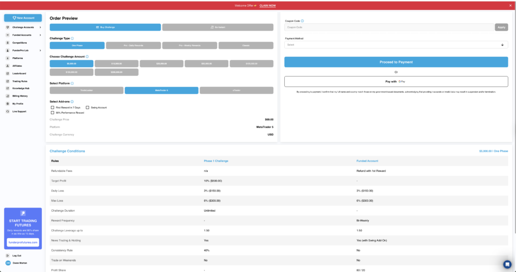 FunderPro Prop Firm Dashboard